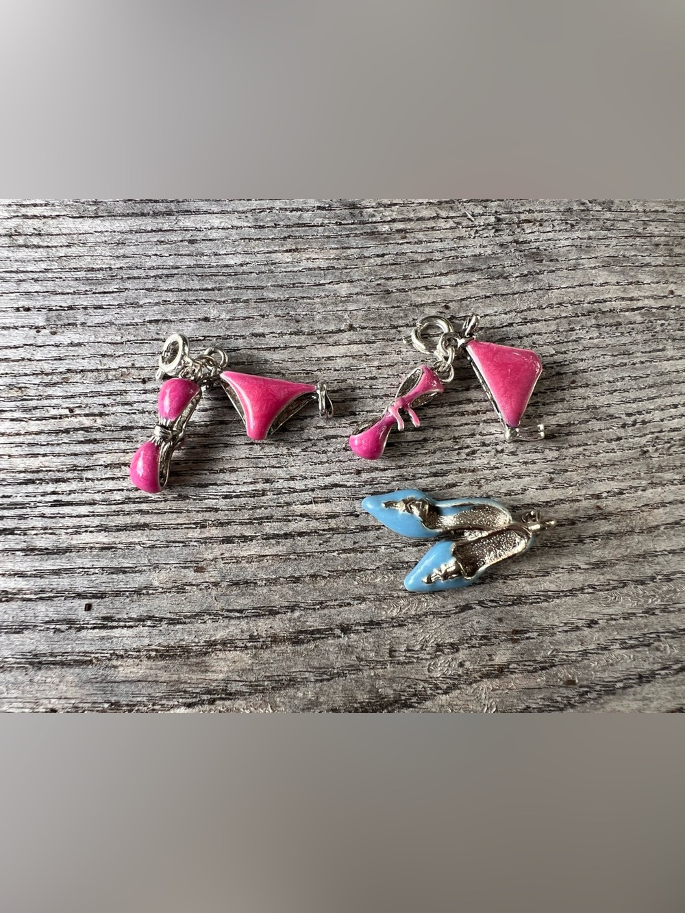Silver-Tone Pink and Blue Enamel Beach Charm Set
